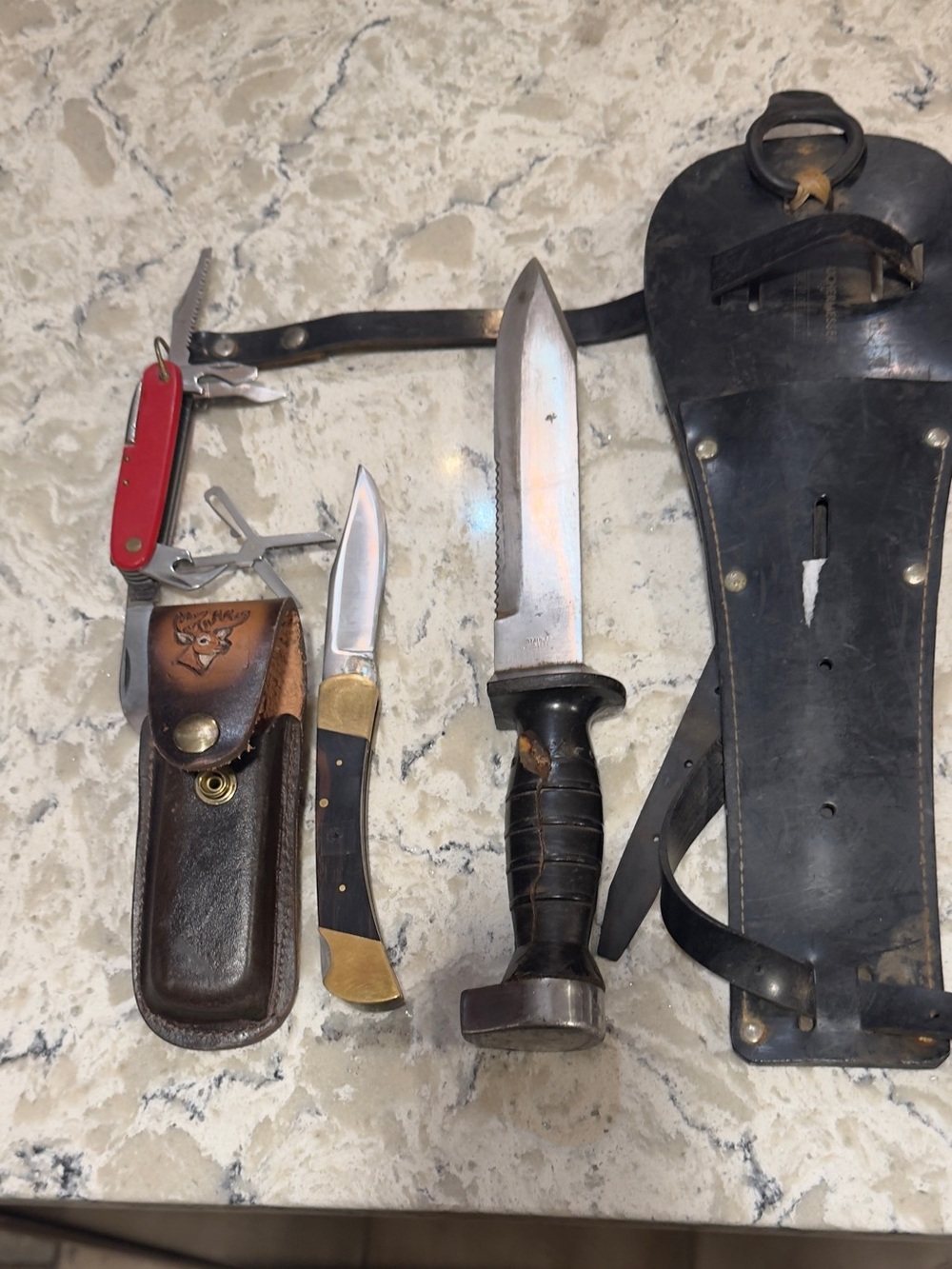 Black Leather Survival Knife with Sheath - Unbranded 3 knives